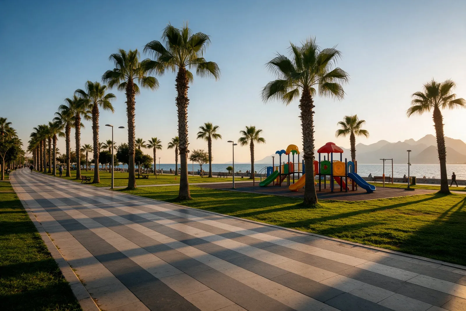 A children's playground in a seaside park in Turkey