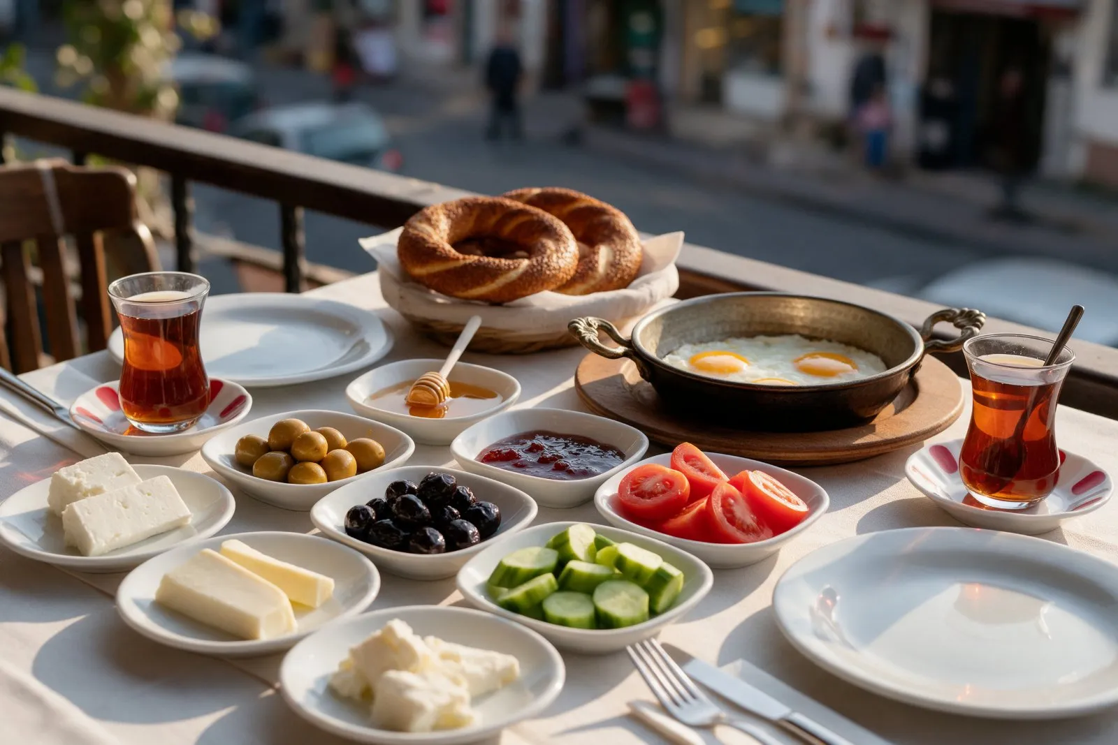 A traditional Turkish breakfast on a table