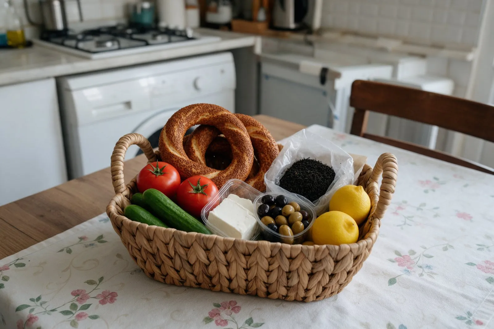 A basket of groceries from a Turkish supermarket